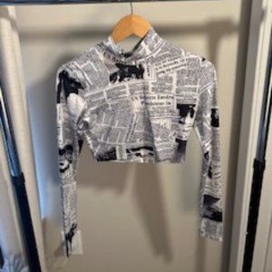 Long sleeve Newspaper Crop Top